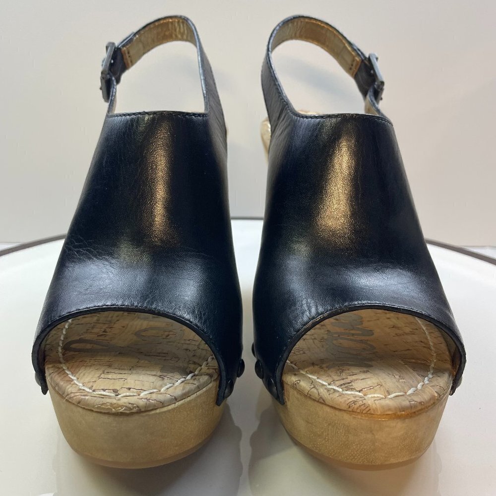 Sam Edelman 'Camilla' Platform Wedge Sandals Black Leather US 8.5M - Picture 1 of 8
